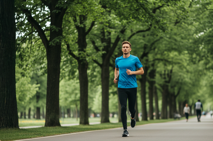 beginnende hardlopers met ontspannen houding op vlak fietspad door groen park