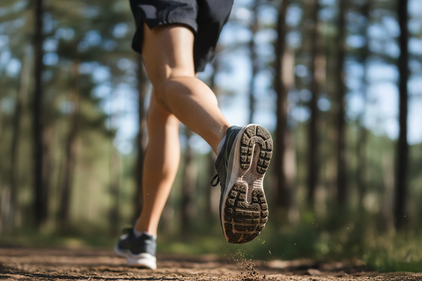 Close up van voeten met goede looptechniek tijdens het hardlopen