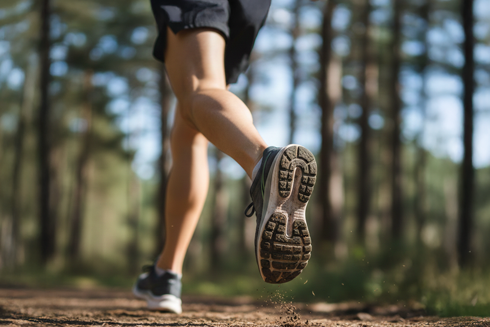 Close up van voeten met goede looptechniek tijdens het hardlopen