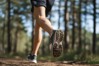 Close up van voeten met goede looptechniek tijdens het hardlopen