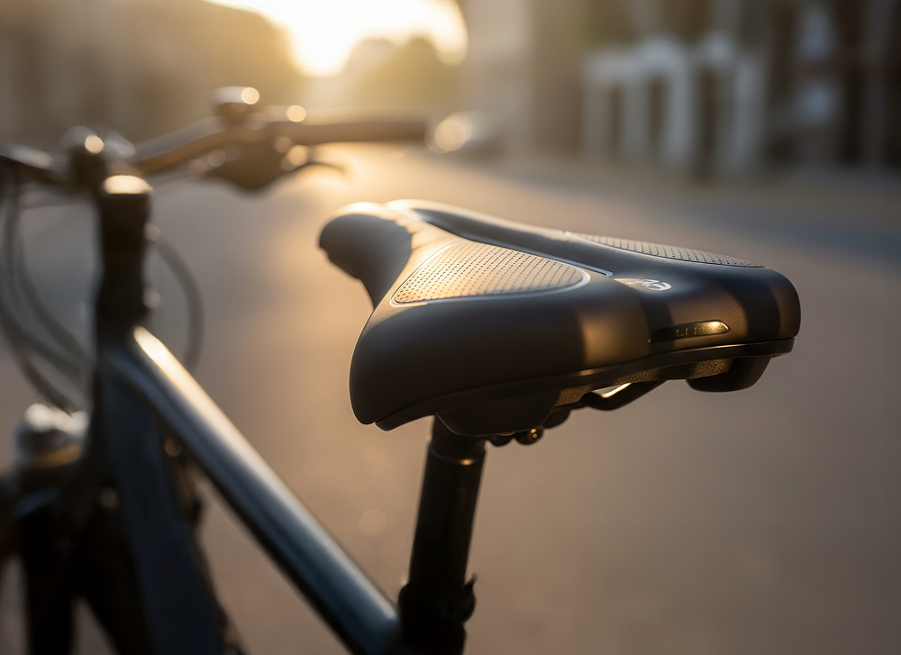 comfortabel fietszadel stadsfiets ochtendzon