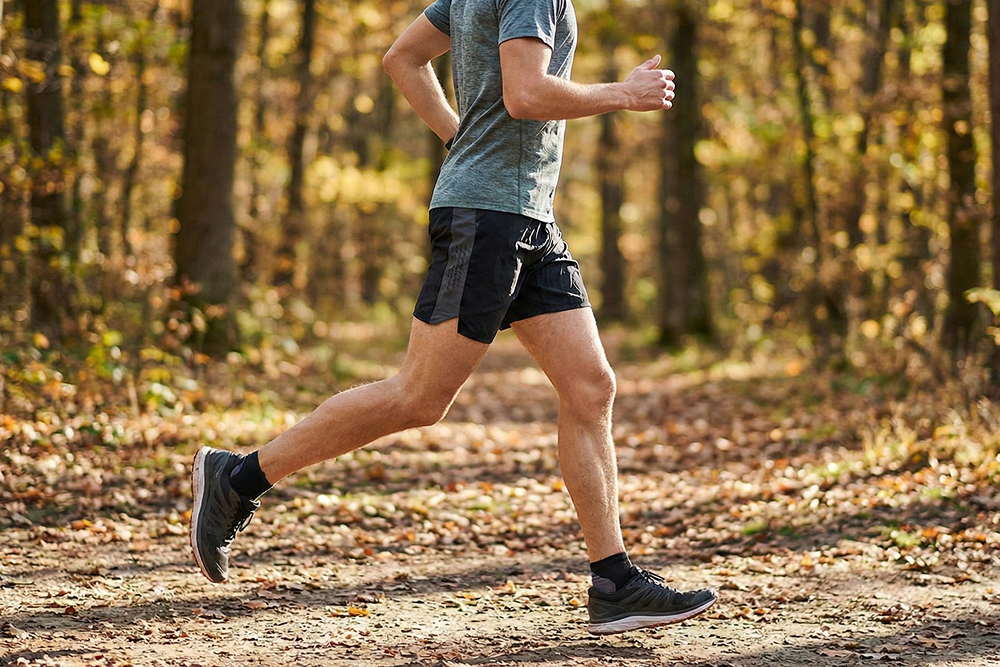 Hardloper met goede houding tijdens het hardlopen, met rechte rug en voetlanding onder het lichaam.