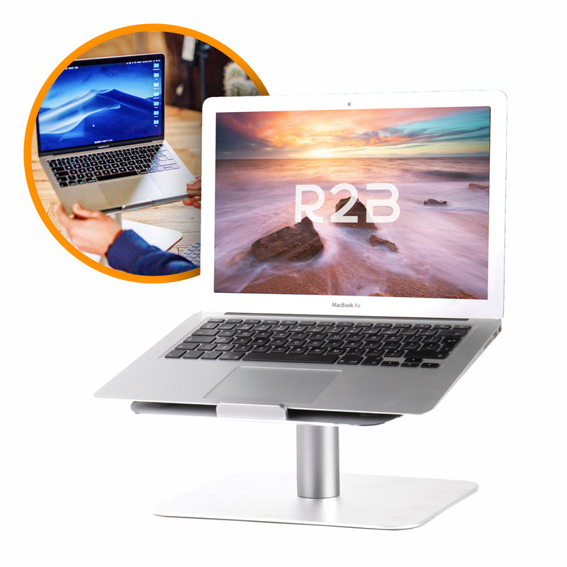 R2B Laptop Standaard - 360° Rotatie & Verhogend - Stevig Aluminium & Ergonomisch – Zilver