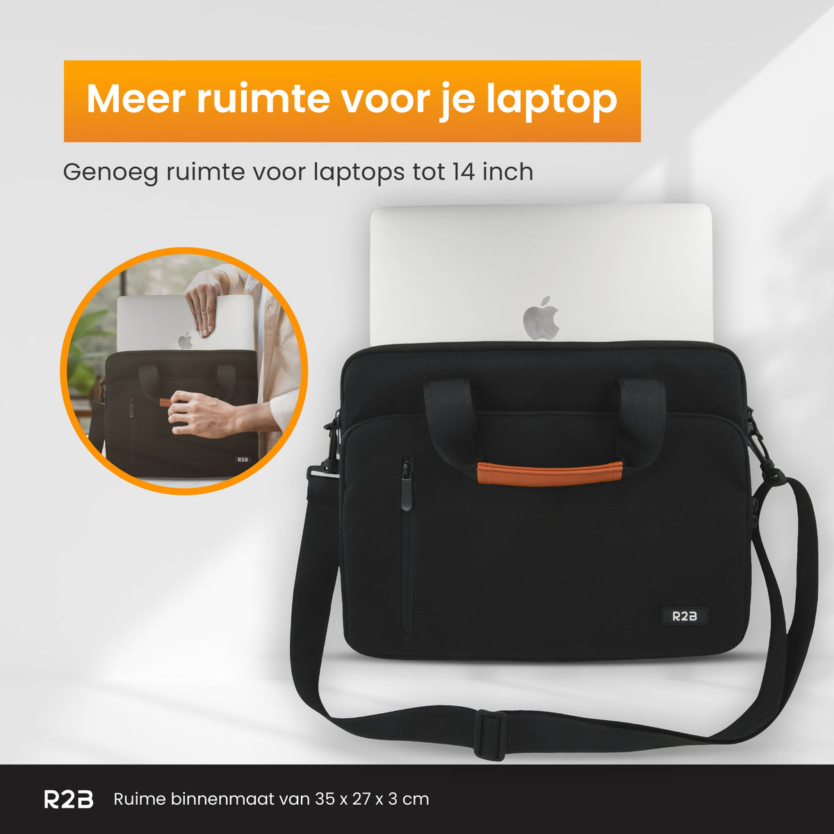 R2B Laptoptas 14 Inch met Schouderband & Accessoirevak - Laptoptas