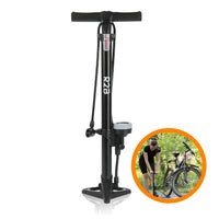 R2B® Bicycle Pump with Pressure Gauge - Double Valve Head - Incl. Attachment for balls & air mattress, among others