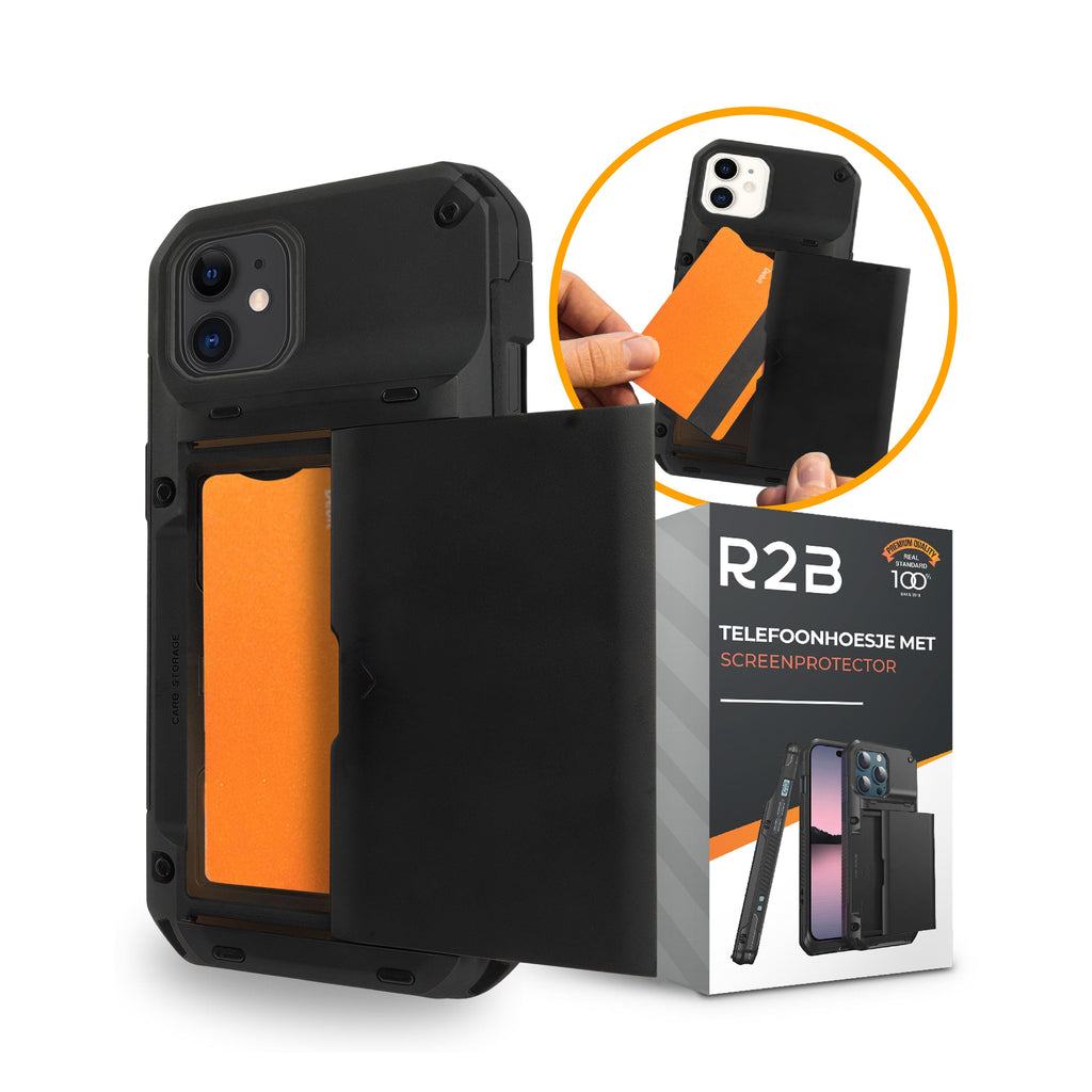 R2B Hoesje met pasjeshouder geschikt voor iPhone 14 - 4 pasjes - Inclusief screenprotector - Model Zeist