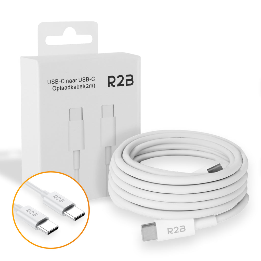 R2B® USB-C naar USB-C Kabel - 2 Meter - Extra stevig - USB-C oplader - Wit