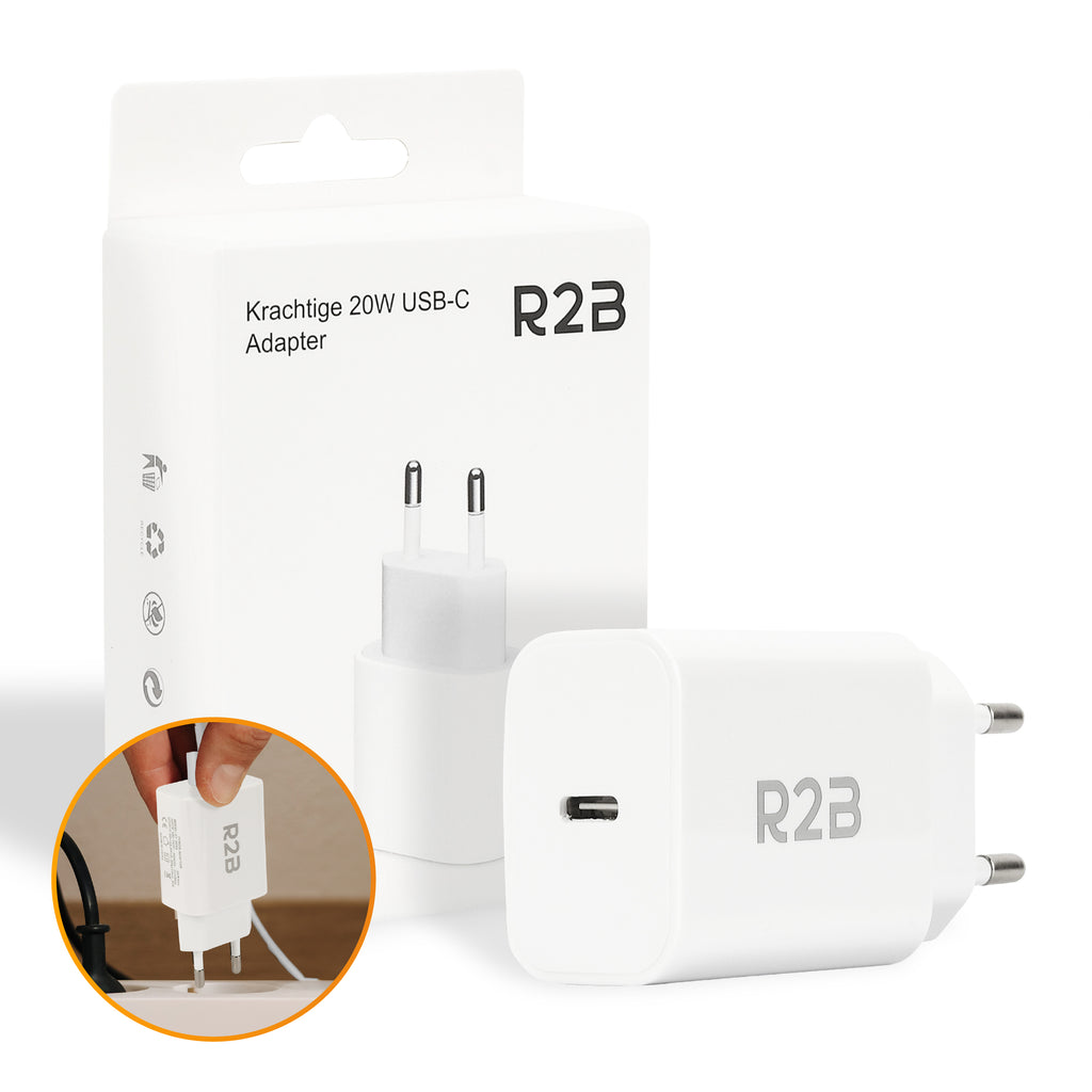 R2B® USB C Adapter - USB Stekker- Wit