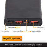 R2B Powerbank 10.000 mAh - 2 tot 4 Keer Opladen - Snelladen - Licht & Compact