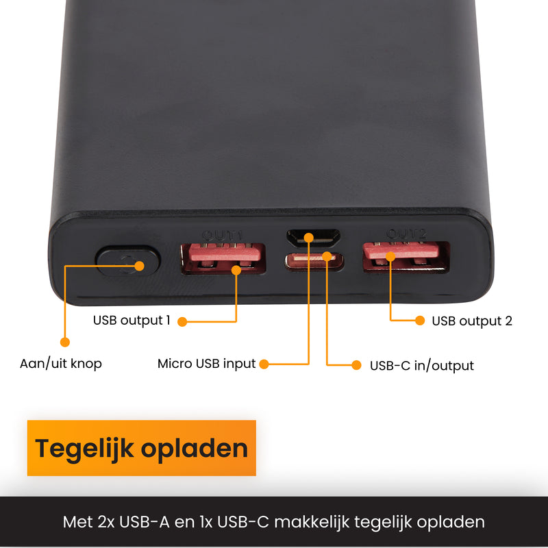 R2B Powerbank 10.000 mAh - 2 tot 4 Keer Opladen - Snelladen - Licht & Compact