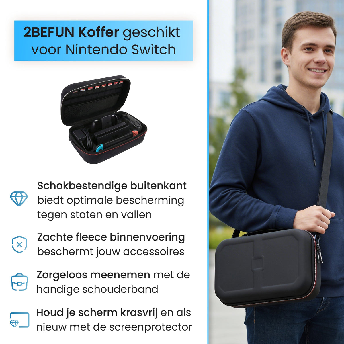 2BEFUN Case geschikt voor Nintendo Switch - Incl. Screenprotector