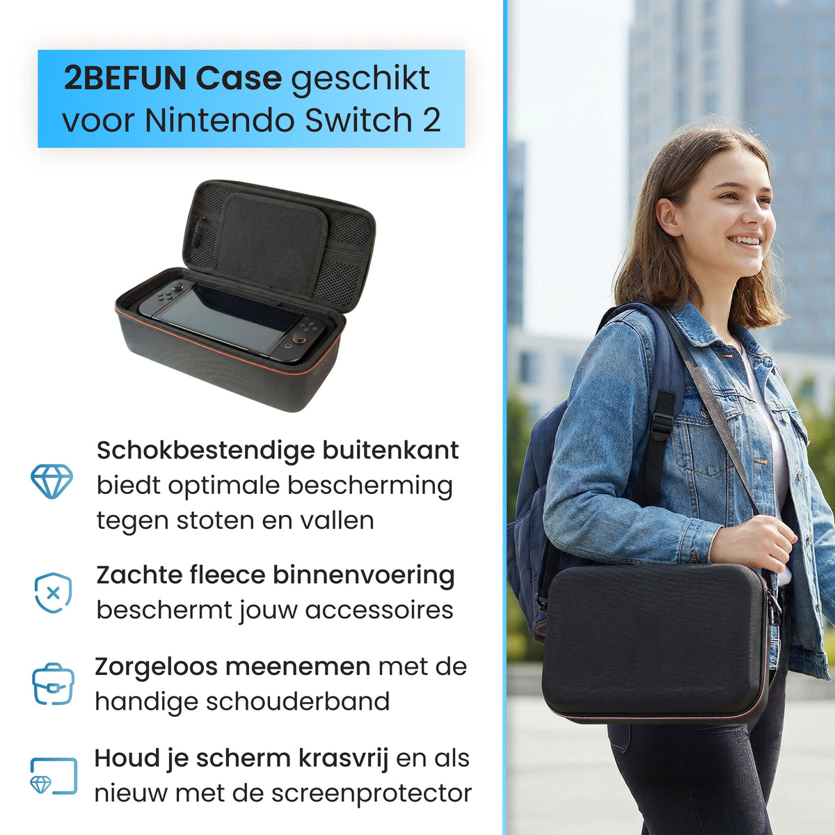 2BEFUN Nintendo Switch 2 Case incl. Screenprotector geschikt voor Nintendo Switch 2