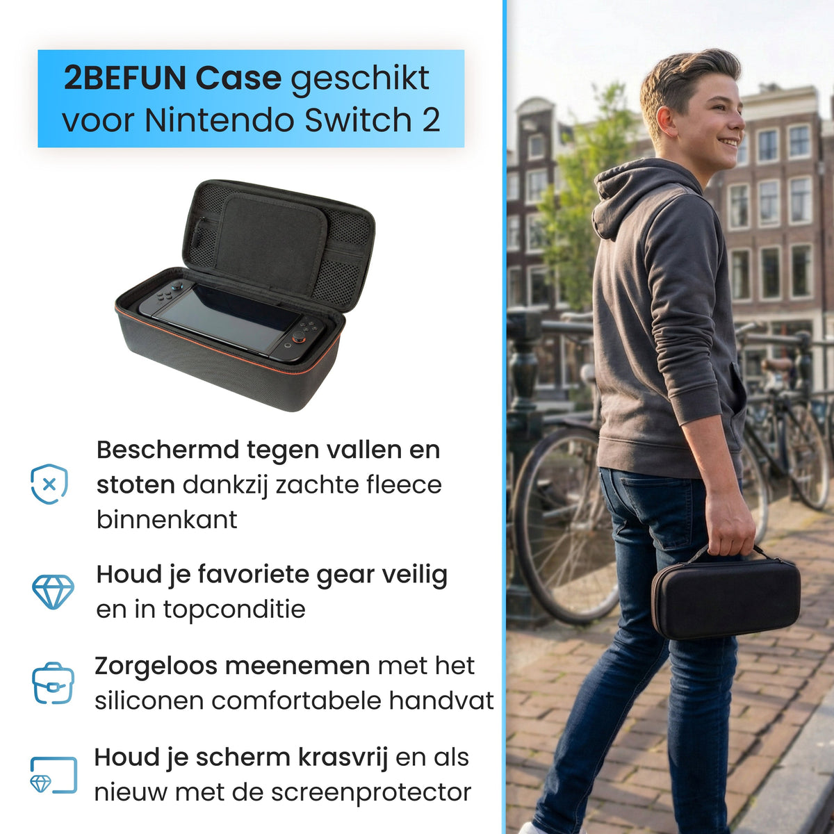2BEFUN Nintendo Switch 2 Case incl. Screenprotector geschikt voor Nintendo Switch 2