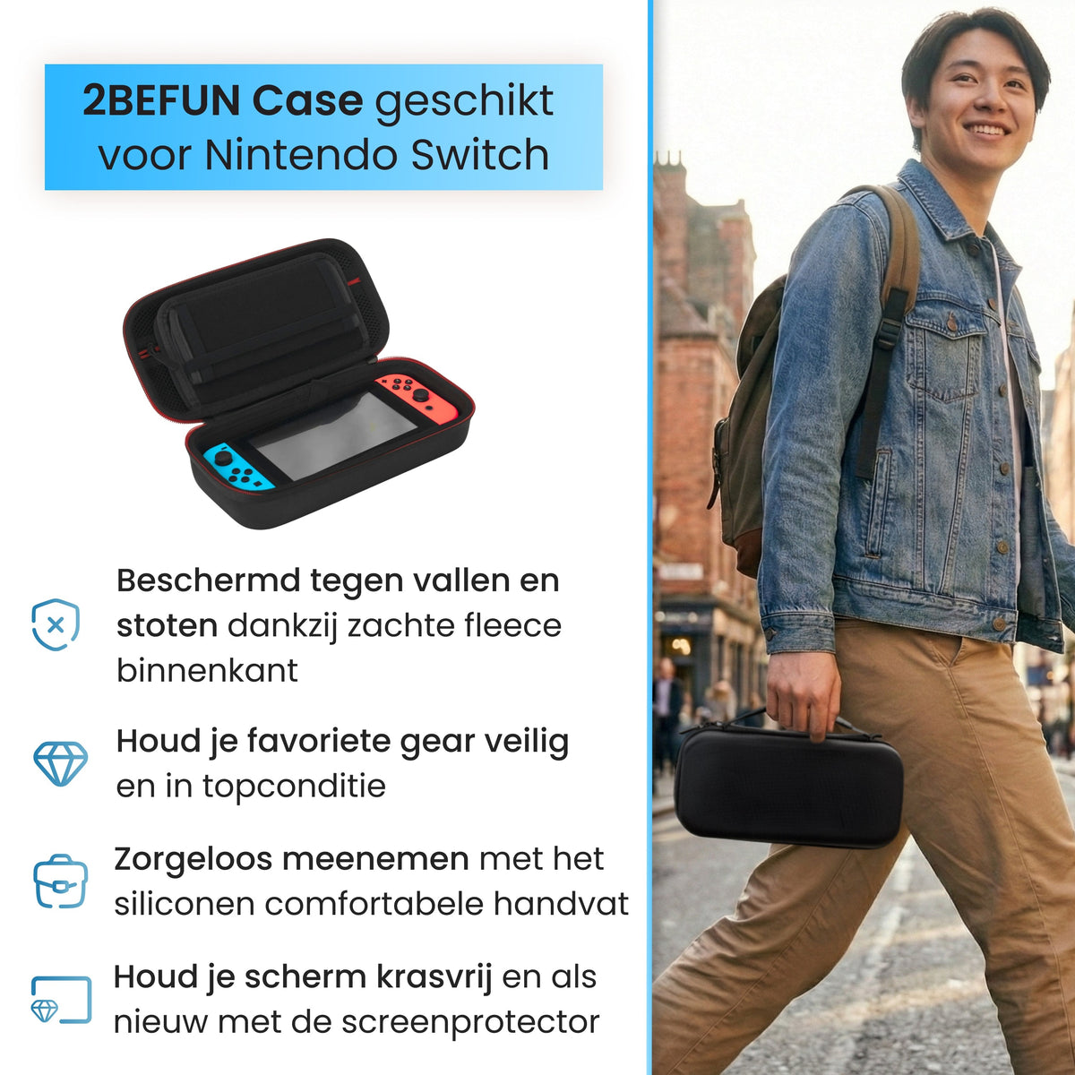 2BEFUN Nintendo Switch Hoes Incl. Screenprotector