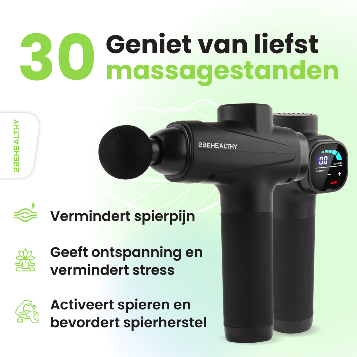 2BEHEALTHY Massage Gun - Incl. 6 Opzetstukken