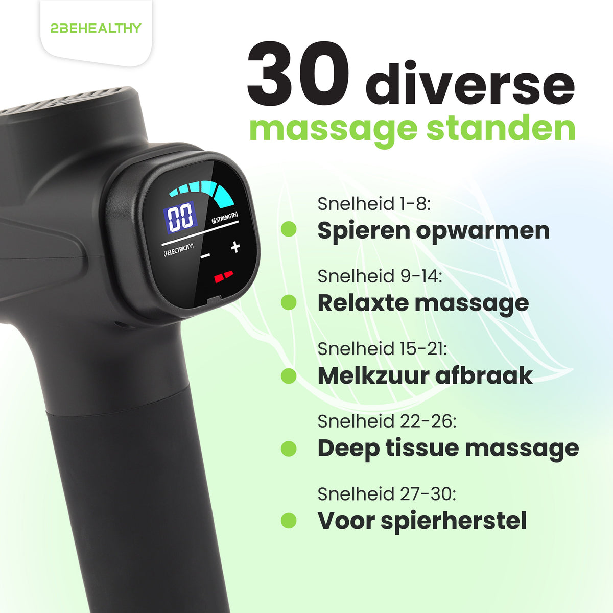 2BEHEALTHY Massage Gun - Incl. 6 Opzetstukken