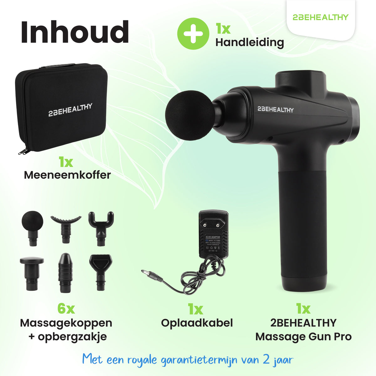 2BEHEALTHY Massage Gun - Incl. 6 Opzetstukken
