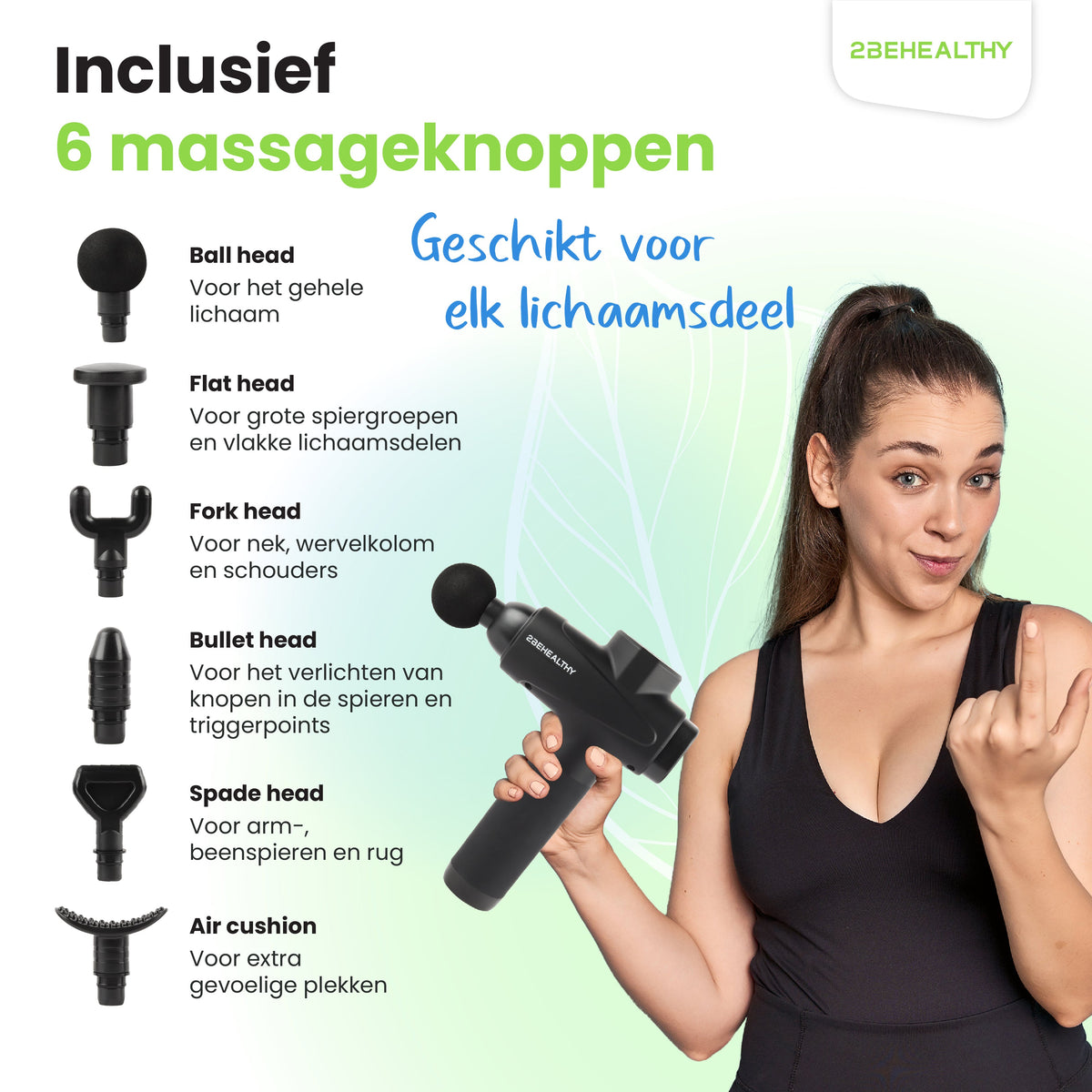 2BEHEALTHY Massage Gun - Incl. 6 Opzetstukken