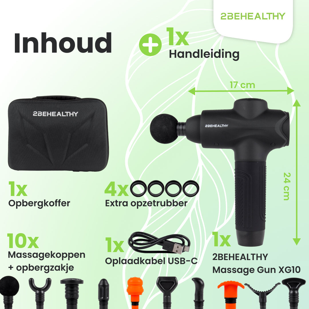 2BEHEALTHY Massage Gun XG10 - Incl. 10 Opzetstukken