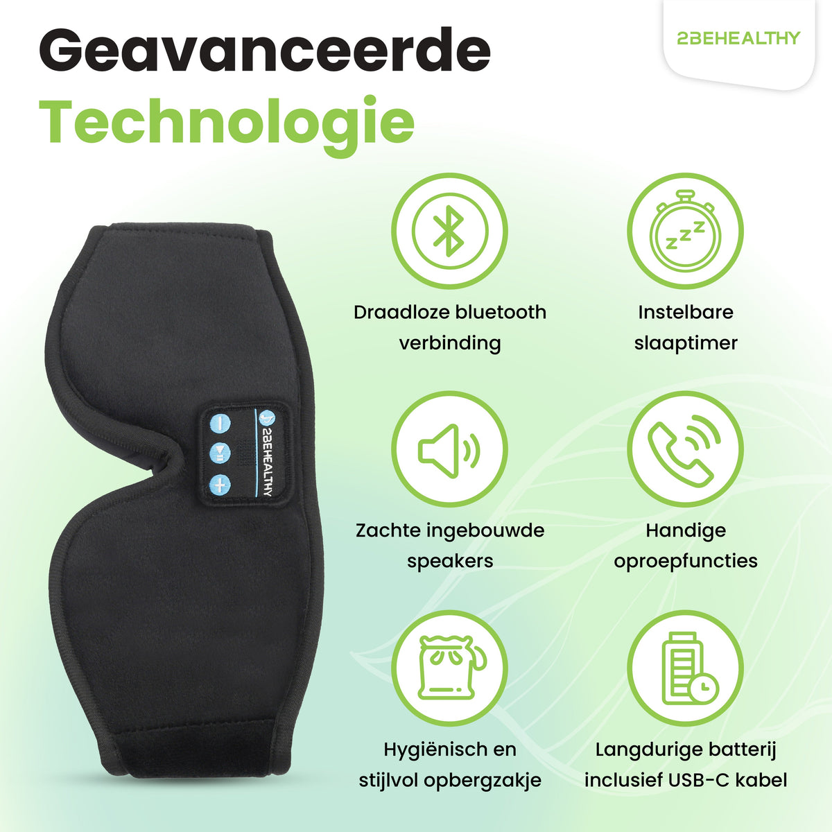 2BEHEALTHY Slaapmasker met Bluetooth en Opbergzakje