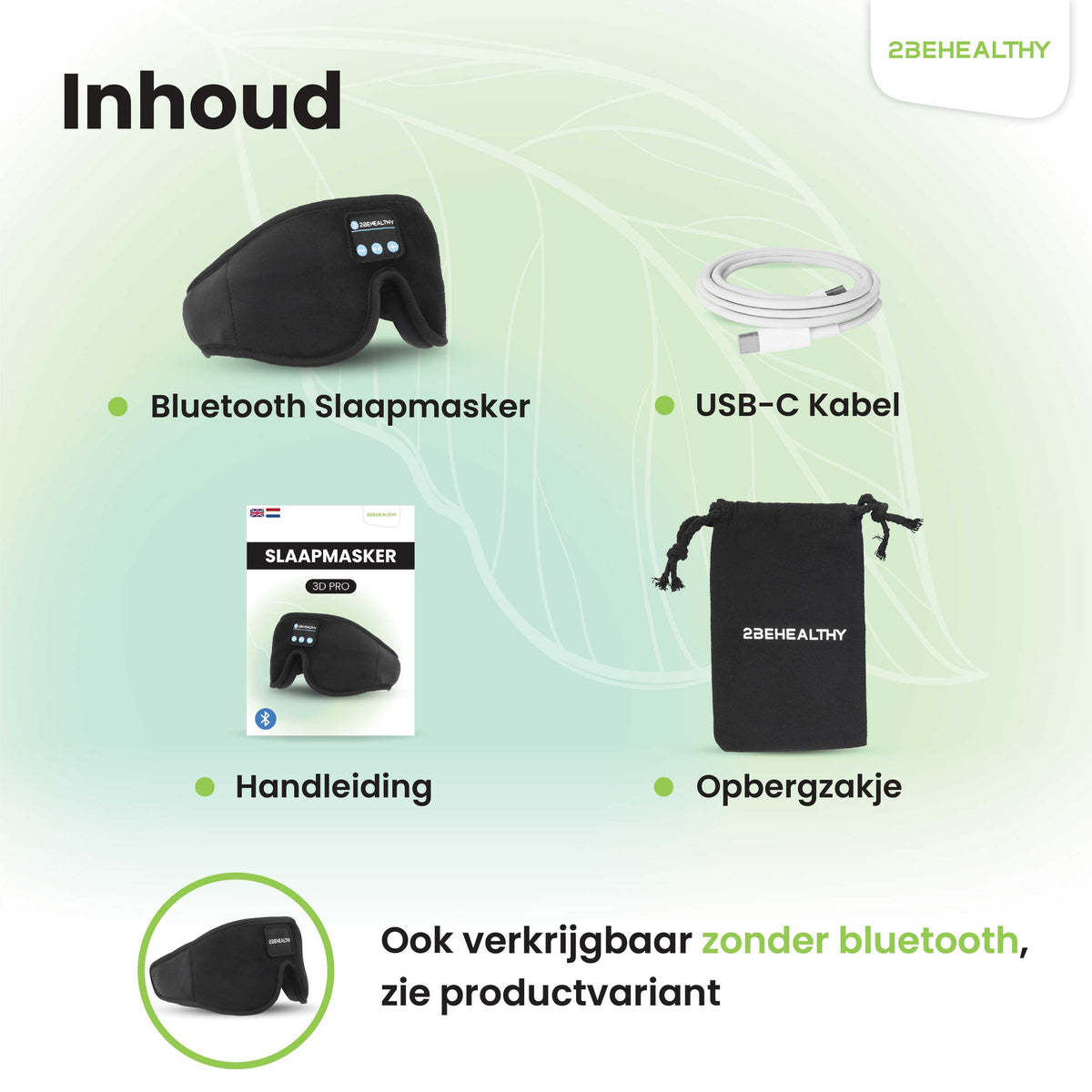 2BEHEALTHY Slaapmasker met Bluetooth en Opbergzakje