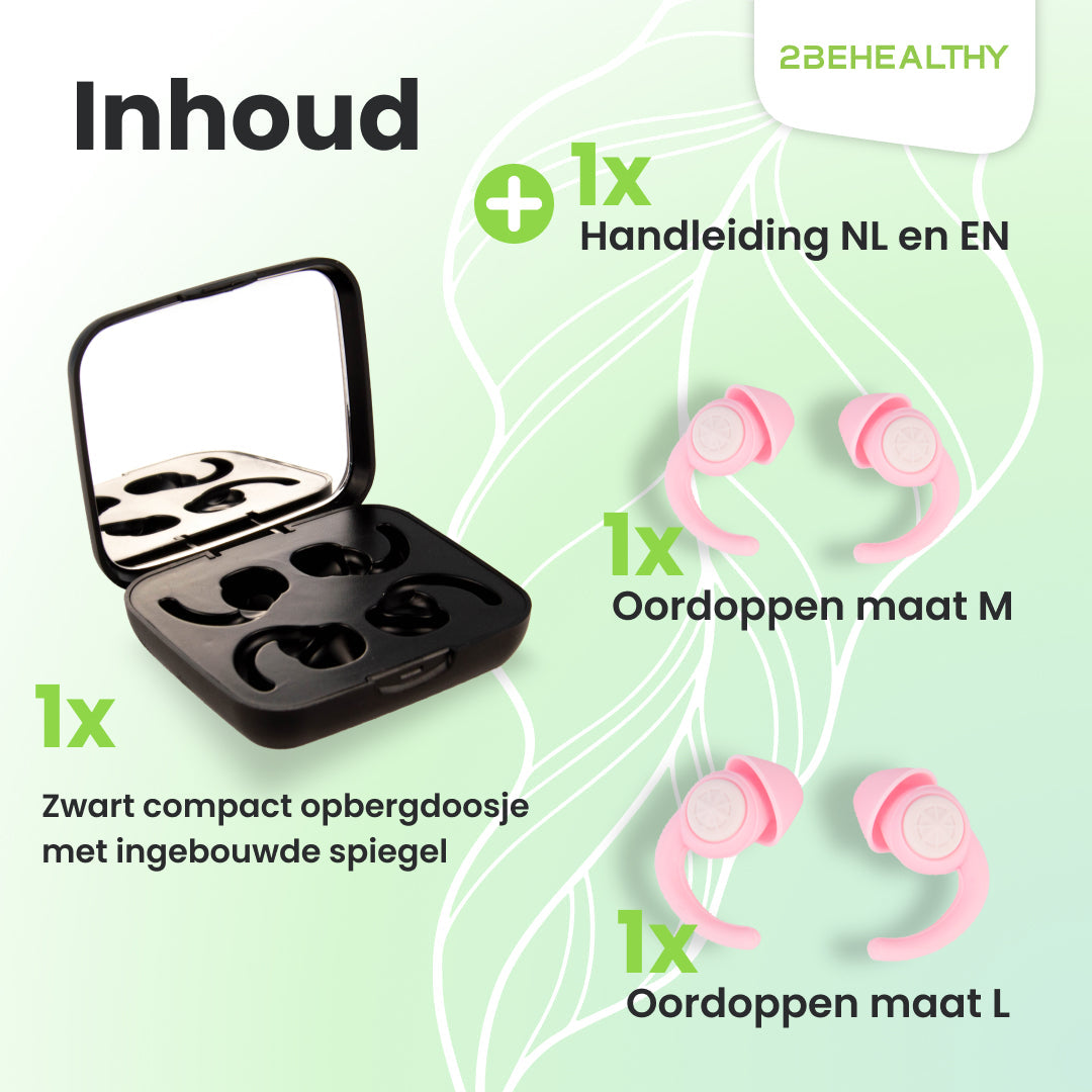 2BEHEALTHY Slaapoordoppen - 2 Paar - Hoge Geluidsdemping (35dB) - Roze