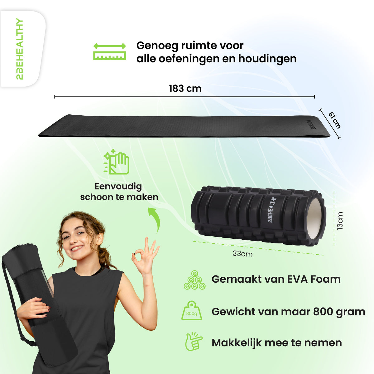 2BEHEALTHY Yogamat & Foamroller Set