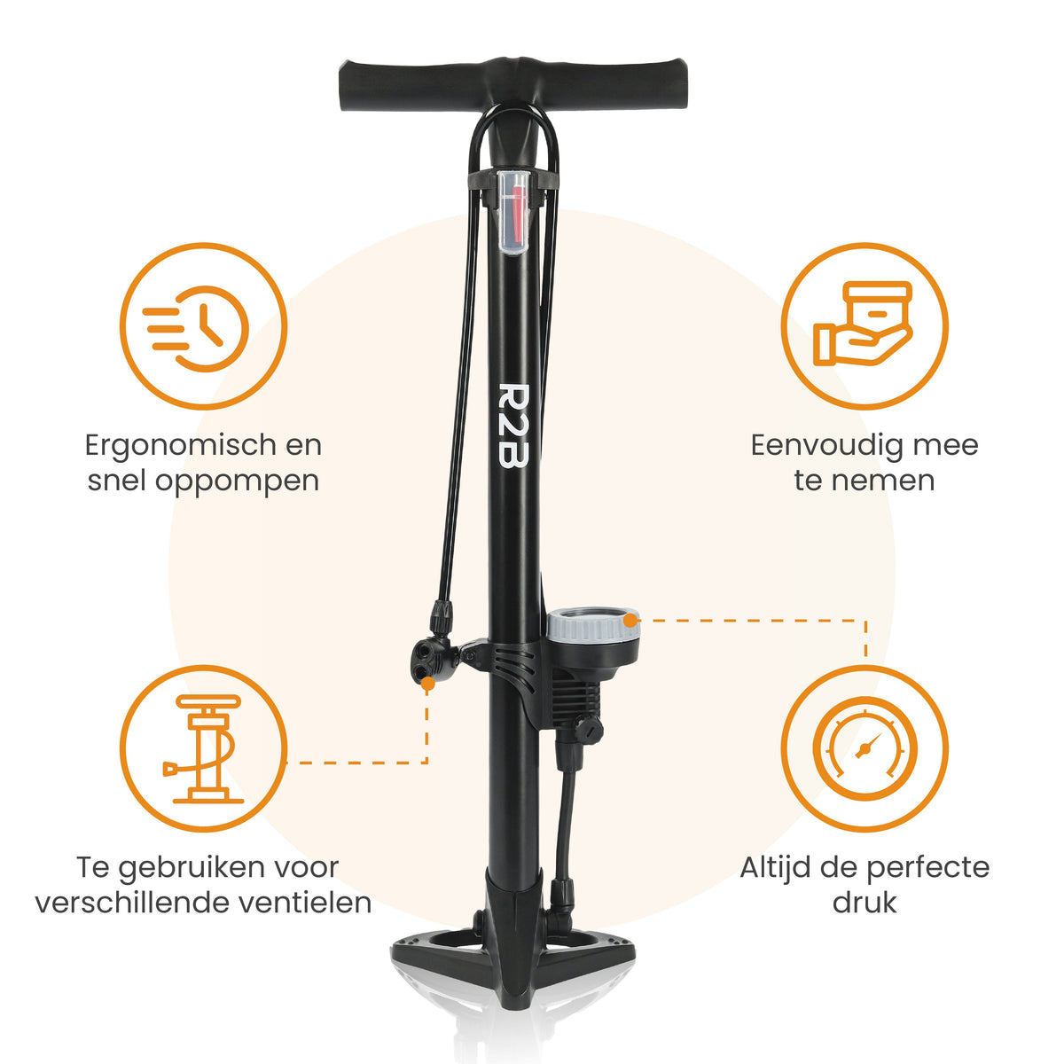 R2B Fietspomp met Drukmeter - Dubbele Ventielkop