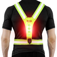 R2B® Running Vest with Lighting on the front and back - Yellow - Includes USB-C cable