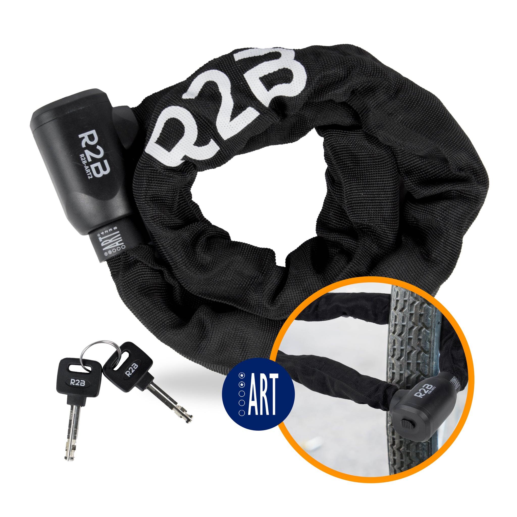 R2B Bike Chain Lock ART 2 for E-Bikes & Bicycles - Bicycle Lock ART2 Certified - Chain Lock Bicycle with Two Keys - Bicycle Accessories 