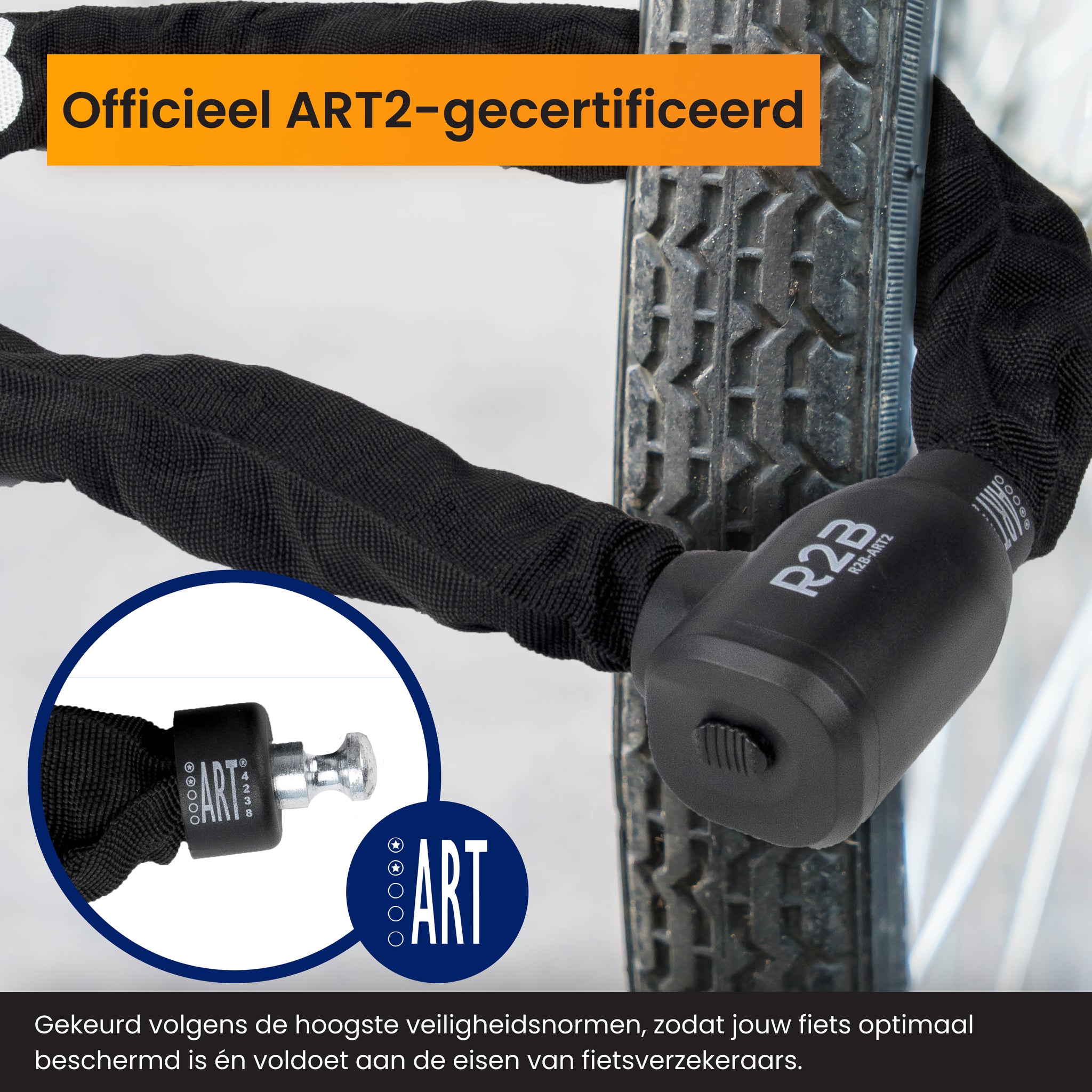 R2B Bike Chain Lock ART 2 for E-Bikes & Bicycles - Bicycle Lock ART2 Certified - Chain Lock Bicycle with Two Keys - Bicycle Accessories 