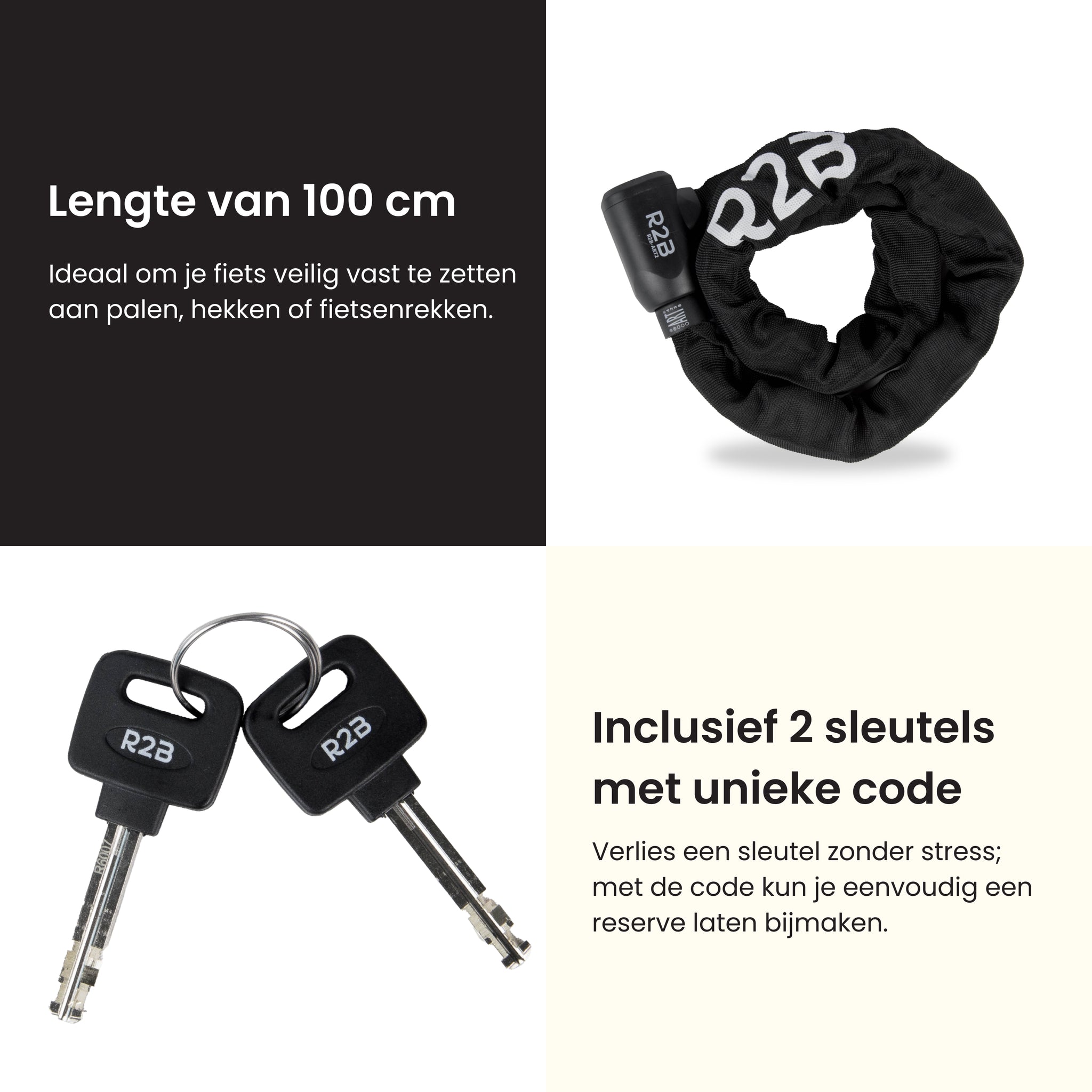 R2B Bike Chain Lock ART 2 for E-Bikes & Bicycles - Bicycle Lock ART2 Certified - Chain Lock Bicycle with Two Keys - Bicycle Accessories 