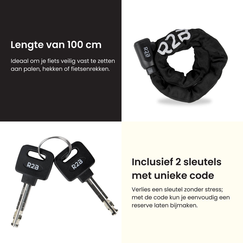 R2B Kettingslot ART 2 voor E-Bikes & Fietsen - Fietsslot ART2 Gecertificeerd- Kettingslot fiets met twee sleutels - Fiets Accessoires