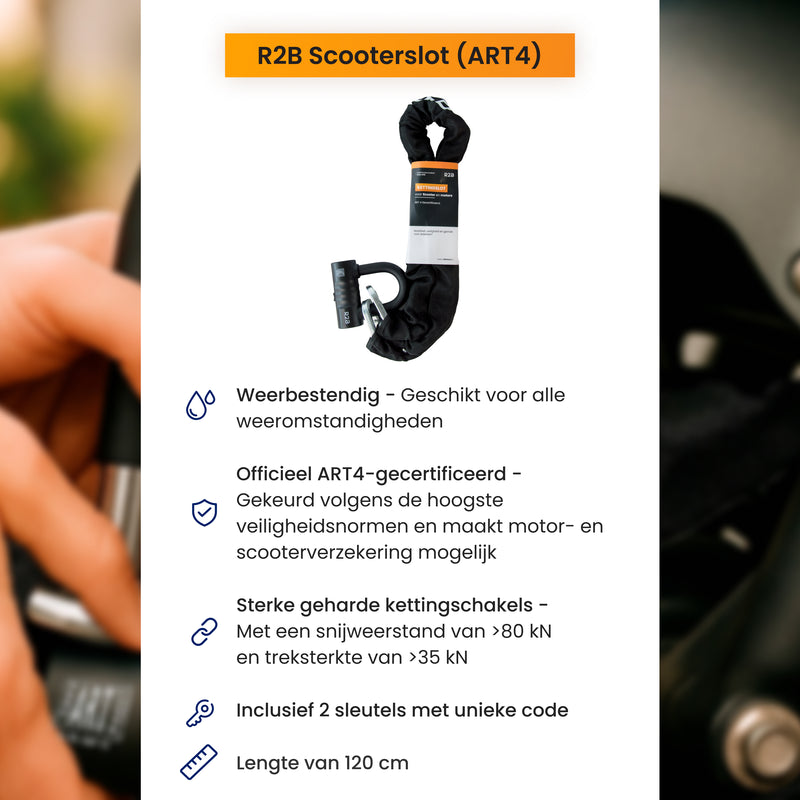 R2B Motorslot ART4 - Kettingslot voor Scooter & Motor - Gecertificeerd & Verzekeringsgeschikt - 2 Sleutels