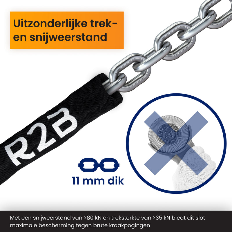 R2B Motorslot ART4 - Kettingslot voor Scooter & Motor - Gecertificeerd & Verzekeringsgeschikt - 2 Sleutels