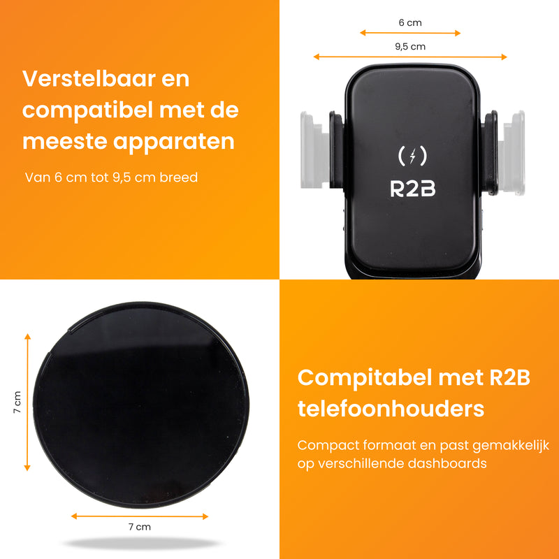 R2B Car Phone Holder - Dashboard Pad - Qi Wireless Charger - Window, Dashboard, Air Vent
