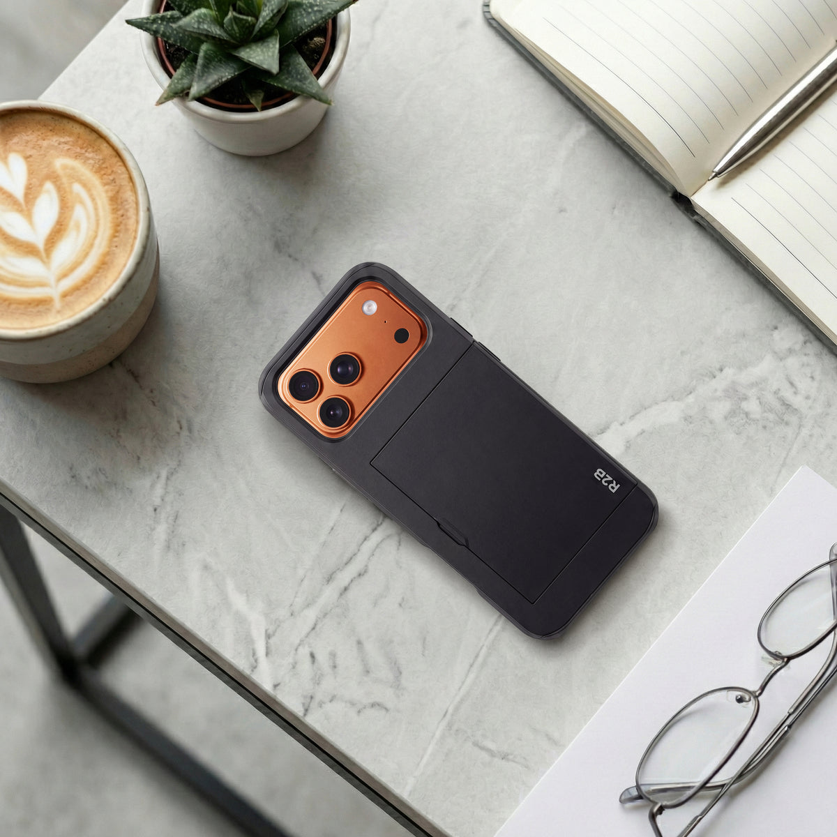 R2B iPhone 17 Pro Case with Card Holder - Screen Protector - 3 Cards - Sturdy &amp; Protective - Black