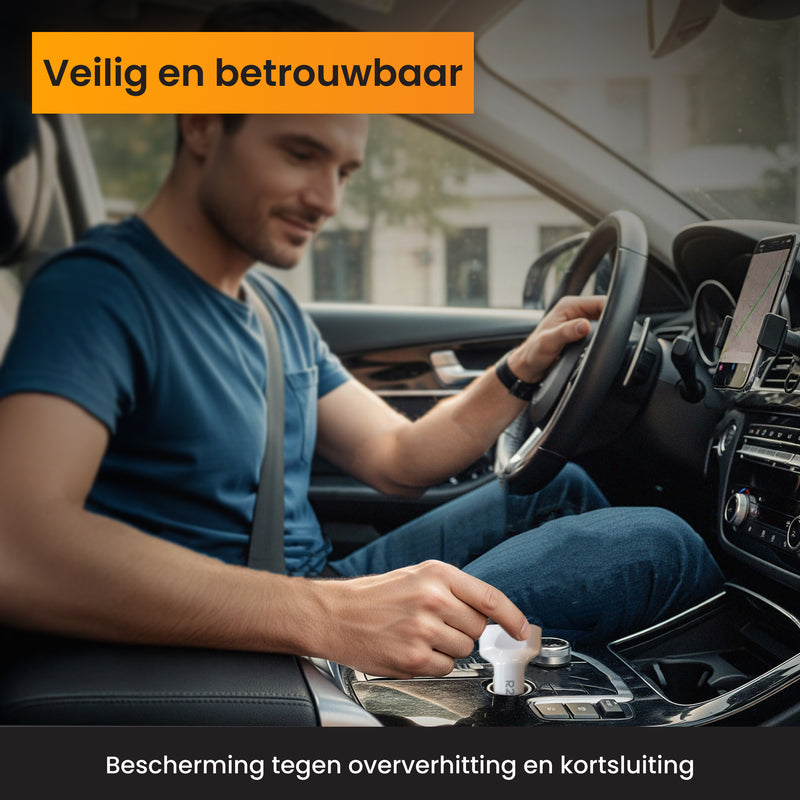 R2B Car Charger USB-C &amp; USB-A - 4 Ports - Safe &amp; Compact - Fast Charger for 12V Connection - White