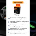 R2B Car Charger USB-C &amp; USB-A - 4 Ports - Safe &amp; Compact - Fast Charger for 12V Connection - Black