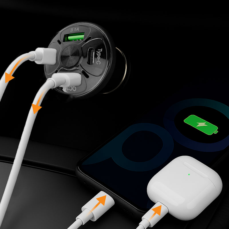 R2B Car Charger USB-C &amp; USB-A - 4 Ports - Safe &amp; Compact - Fast Charger for 12V Connection - Black