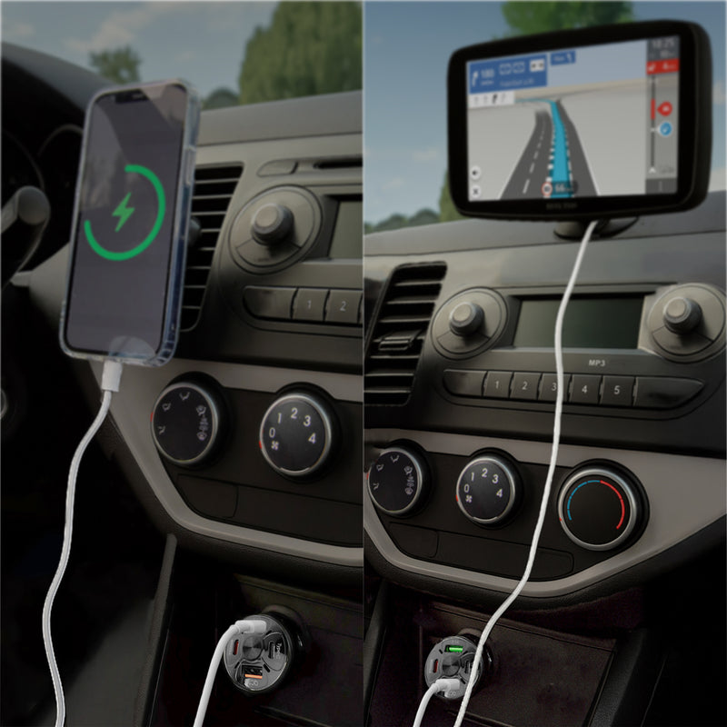 R2B Car Charger USB-C &amp; USB-A - 4 Ports - Safe &amp; Compact - Fast Charger for 12V Connection - Black