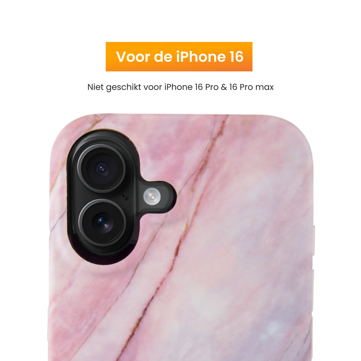 R2B iPhone 16 Marmerlook Hoesje - Incl. Screenprotector - Roze/Grijs/Blauw - Telefoonhoesje