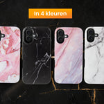 R2B iPhone 16 Marmerlook Hoesje - Incl. Screenprotector - Roze/Wit/Oranje - Telefoonhoesje