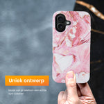 R2B iPhone 16 Marmerlook Hoesje - Incl. Screenprotector - Roze/Wit/Oranje - Telefoonhoesje