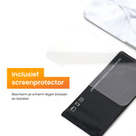 R2B iPhone 16 Marmerlook Hoesje - Incl. Screenprotector - Wit - Telefoonhoesje