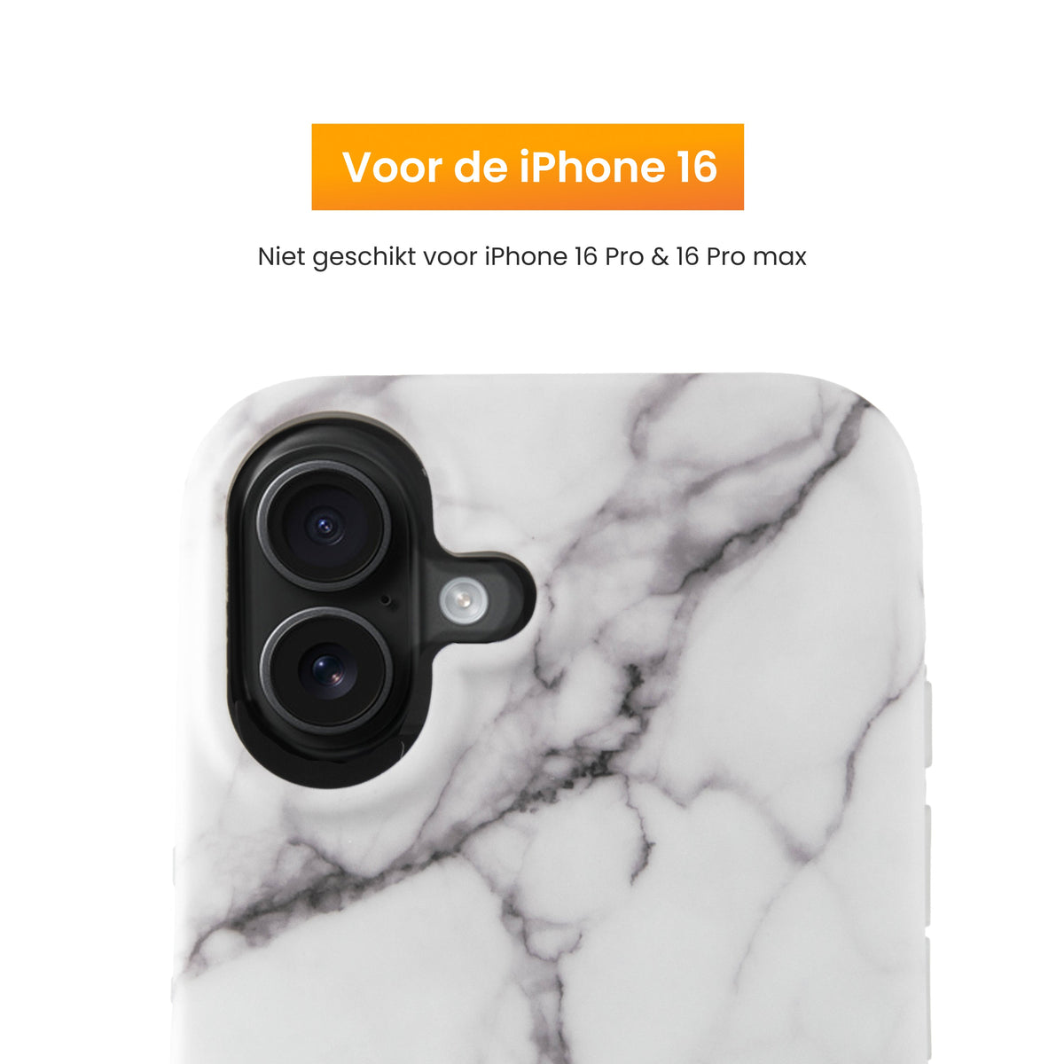 R2B iPhone 16 Marmerlook Hoesje - Incl. Screenprotector - Wit - Telefoonhoesje