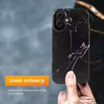 R2B iPhone 16 Marmerlook Hoesje - Incl. Screenprotector - Zwart - Telefoonhoesje