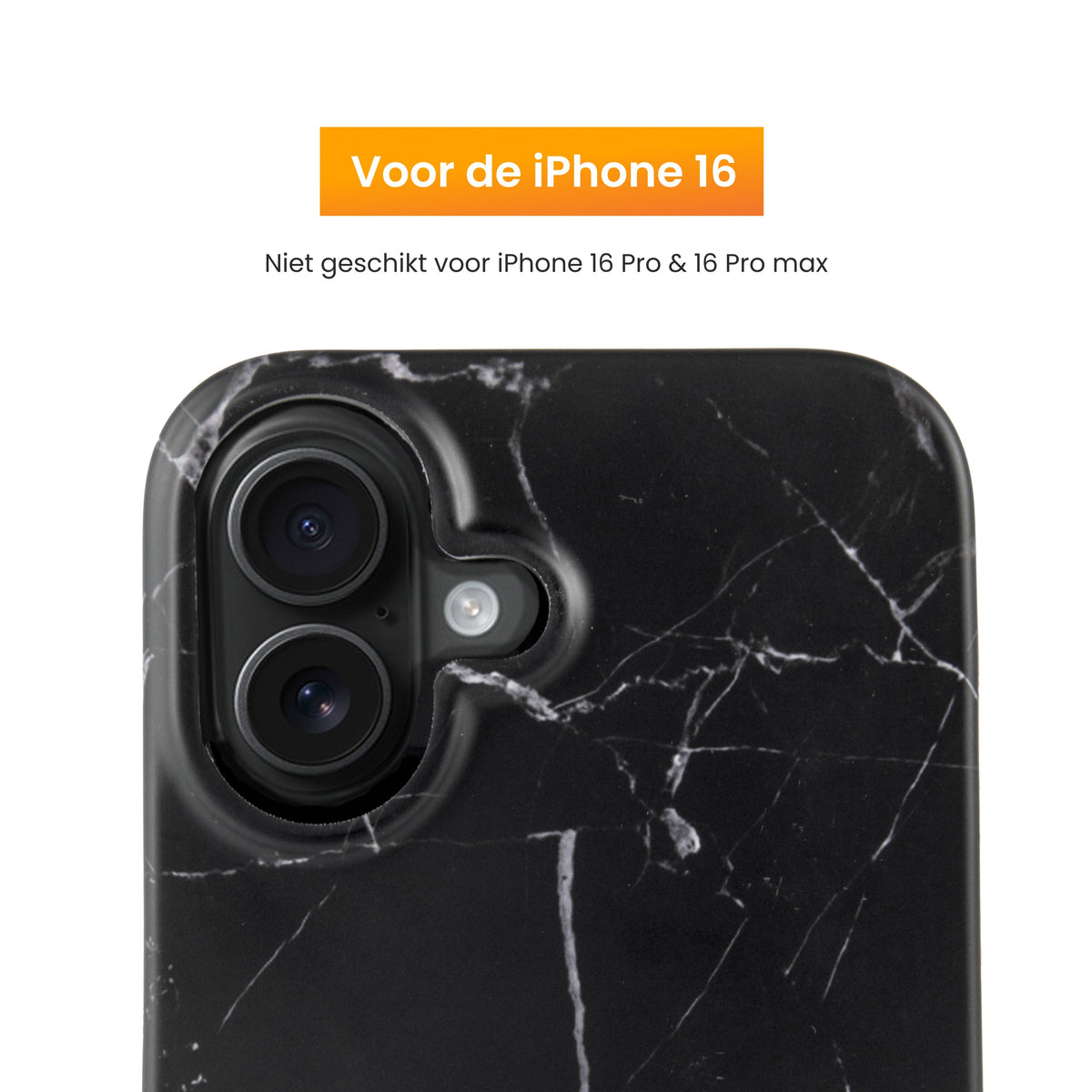 R2B iPhone 16 Marmerlook Hoesje - Incl. Screenprotector - Zwart - Telefoonhoesje