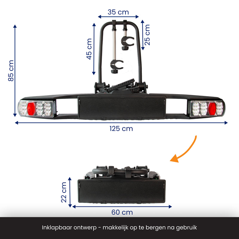 R2B Bike Carrier Car - Suitable for 2 Bicycles - Foldable and Tiltable - 60 KG Load Capacity - 13 Pin
