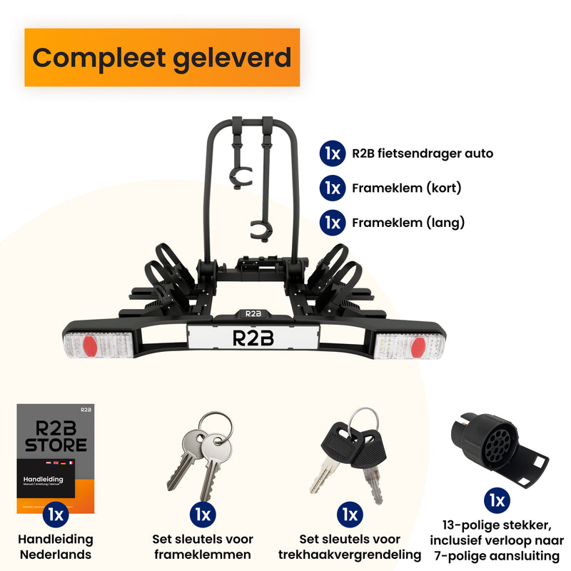 R2B Bike Carrier Car - Suitable for 2 Bicycles - Foldable and Tiltable - 60 KG Load Capacity - 13 Pin